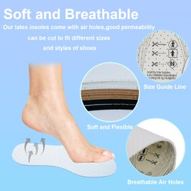 4 Pairs Unisex Breathable Shoe Insoles Inserts Double Layer Latex Foam Perforated Insole Cushioning Walking Comfort Replaceable Insoles for Men 5-11 Woman 2-8(Black, White, Grey)
