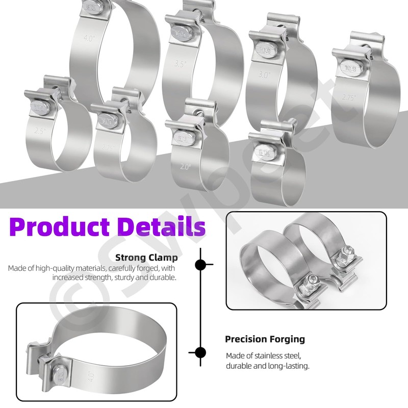 Swpeet 1Pc 3 Inches Exhaust Clamp Narrow Band, Stainless Steel