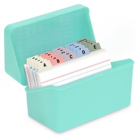 H4D 3x5 Index Card Holder with 100 Heavyweight Ruled Index Cards and 25 Plastic Dividers, Mint Green