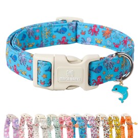 Maca Bates Cute Octopus Dog Collar Blue Puppy Collars Durable Comfortable Adjustable Birthday Gift for XS Small Medium Large XL Girl Boy Female Male Dogs Pet with White Buckle