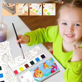 JUNQIU Watercolor Coloring Books for Kids Ages 4-8, Pocket Watercolor Painting Book for Toddlers, Arts and Crafts Kit Easter Basket Stuffers for Girls Boys