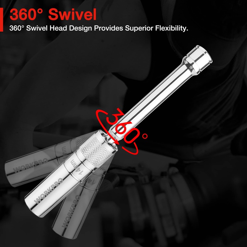 WORKPRO 3PC 14mm Spark Plug Socket, Magnetic Swivel Thin Wall