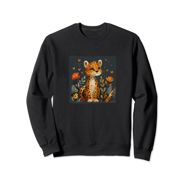 Leopard Flowers With Hearts Around Boho Style Graphic Sweatshirt