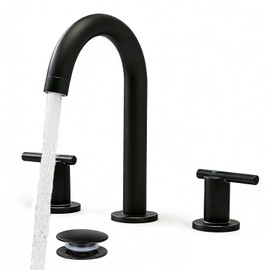 Matte Black Bathroom Faucet 3 Hole, VAPSINT 8 Inch Widespread Black Bathroom Sink Faucet, 2 Handle Modern Bathroom Faucets for Vanity Lavatory RV Restroom with Pop Up Drain & Supply Hoses