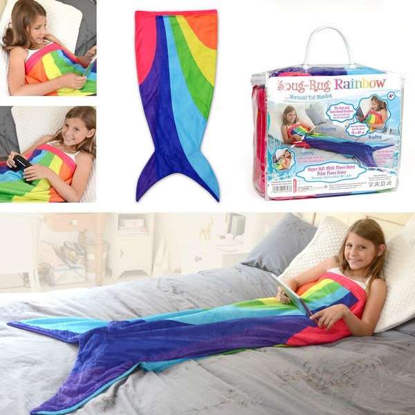 Snug Rug Rainbow Mermaid Tail Multi-coloured Super Soft Quality Mink Fleece Blanket – Up to 5ft tall, Polyester, 61 x 5 x 142 cm