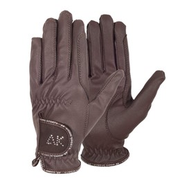AK Horse Riding Gloves Ladies, Men & Kids Equestrian Gloves with Stones (Brown, S)