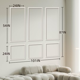 6 Set Peel and Stick molding ，Pre-Made Accent Molding, Wainscoting Panel for Interior Wall ，Waterproof Pre-Cut DIY Home Decor Trim （54 x 24 in）