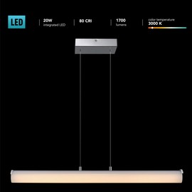 Globe Electric Calypso 20W Integrated LED Pendant Lighting, Chrome, Frosted Acrylic Shade, 1700 Lumens, Warm White 3000 Kelvin, 80 CRI