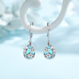 JUSTKIDSTOY Plumeria earrings 925 Sterling Silver Turquoise Hawaiian Flower Dangle Drop Leverback Earrings Hawaii Jewelry Gifts for Women
