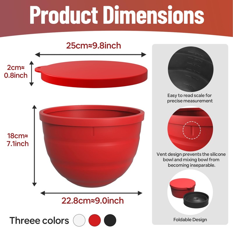3-Pack Silicone Bowl Liners & Lids for KitchenAid Tilt-Head 5