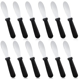 Cunno 12 Pcs Butter Spreader Knives Wide Blade Stainless Steel Cheese Spreader Knife Black Plastic Handle Slicing or Spreading Knife for Slicing Bread Cream Sandwich Condiment Kitchen 9.1 Inch