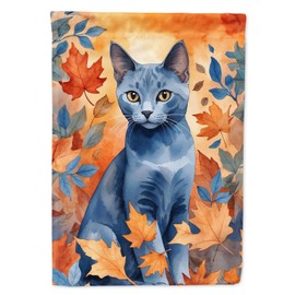 Caroline's Treasures Russian Blue Cat in Fall Leaves Garden Flag Mailbox Flag Decorative Yard Flag Banner Outside Patio Artwork Yard Flower Beds, Garden Size, Multicolor