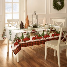 Elrene Home Fashions Vintage Truck Christmas Tree Farm Tablecloth, 60"X84", Rectangle