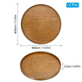 PATIKIL Wood Serving Tray 12 Inch, 2 Pack Round Decorative Platter for Home Decor Kitchen Table Candle Holder, Brown