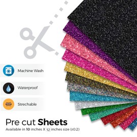 MiPremium Green Glitter Heat Transfer Vinyl, Glitter Iron On (Pack of 6 Sheets), for T Shirts, Sports Clothing, Other Garments, Easy to Cut, Press & Apply