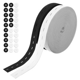 2 Rotoli Di Elastico Con Asole Da 20 Mm Con 30 Bottoni, Elastico Per Pantaloni, Elastico Con Fori, Elastico Da Cucire, Bianco E Nero, Per Rendere Più Stretti I Pantaloni, Borse E Culottes