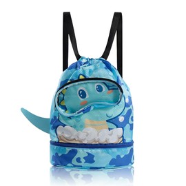 AffeGifts Drawstring Bag Kids Swimming Bag, Waterproof Swim Bag Drawstring Bag Dry-Wet Separation Beach Backpack with Zippered Pocket Shoe Compartment Sports Gym PE Beach Bag for Boys(Blue)