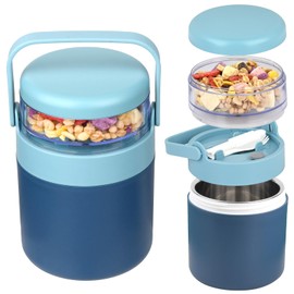 Snack Cup Box Container with Lid,Oats Containers,570ml+160ml Yogurt and Fruit Holder Cereal Container, Hot Food Warm Soup Breakfast and Lunch Containers,Reusable Travel Cereal Bowl and Milk Container