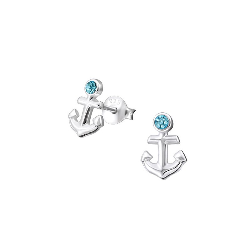 Crystal Anchor Stud Earrings 925 Real Silver Earrings, Cubic Zirconia