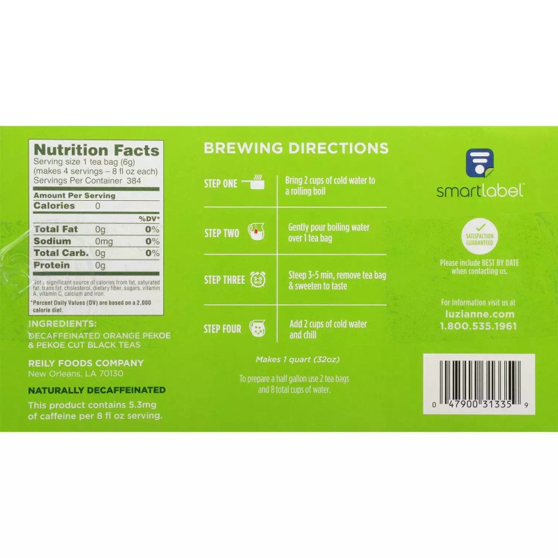 LUZIANNE DECAFFEINATED FAMILY SIZE ICED TEA BAGS (96 ct., QUART