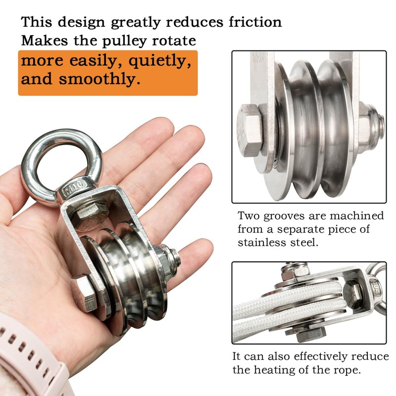 Hoist Pulley System Heavy Duty Stainless Steel, Snatch Swivel Block