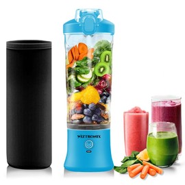 Portable Blender by WIZTRONIX | Mini Smoothie Blender Cordless | 20 Oz size Personal Blender Cup | Small Portable Blender for Smoothies with 6 Blades, Travel Lid and USB Rechargeable (Blue)