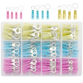 Ruidee 200PCS Ring Heat Shrink Wire Connectors Terminals,Insulated Waterproof Automotive Marine Crimp Electrical Terminals Assortmen Kit ARR