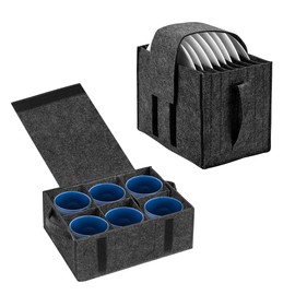 Pack of 2 Plate Holders Motorhome, Felt Organiser, Camper, Cup Holder, Camping Tableware Storage, for 8 Plates, 6 Cups, Felt Bag, Cupboard, Dish Holder for Motorhome, Campervan, Kitchen (Black)