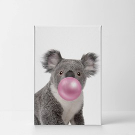 Smile Art Design Cute Koala Animal Bubble Gum Art Teal Blue Canvas Print Chewing Gum Wall Art Home Decoration Pop Art Living Room Kids Room Decor Nursery Ready to Hang Made in The USA 17x11