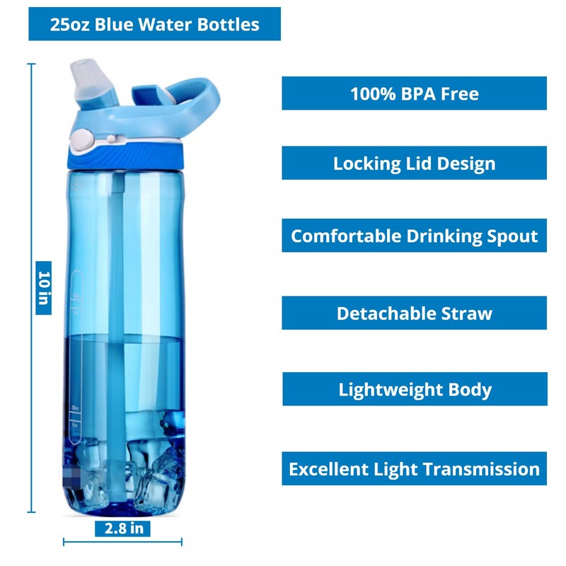 TCKJ 25oz Water Bottle with Straw, Clip, Handle & Marker,