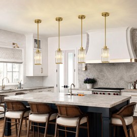 HONIEGG 5.1" Mini Modern Gold Crystal Kitchen Island Pendant Lights 2 Pack