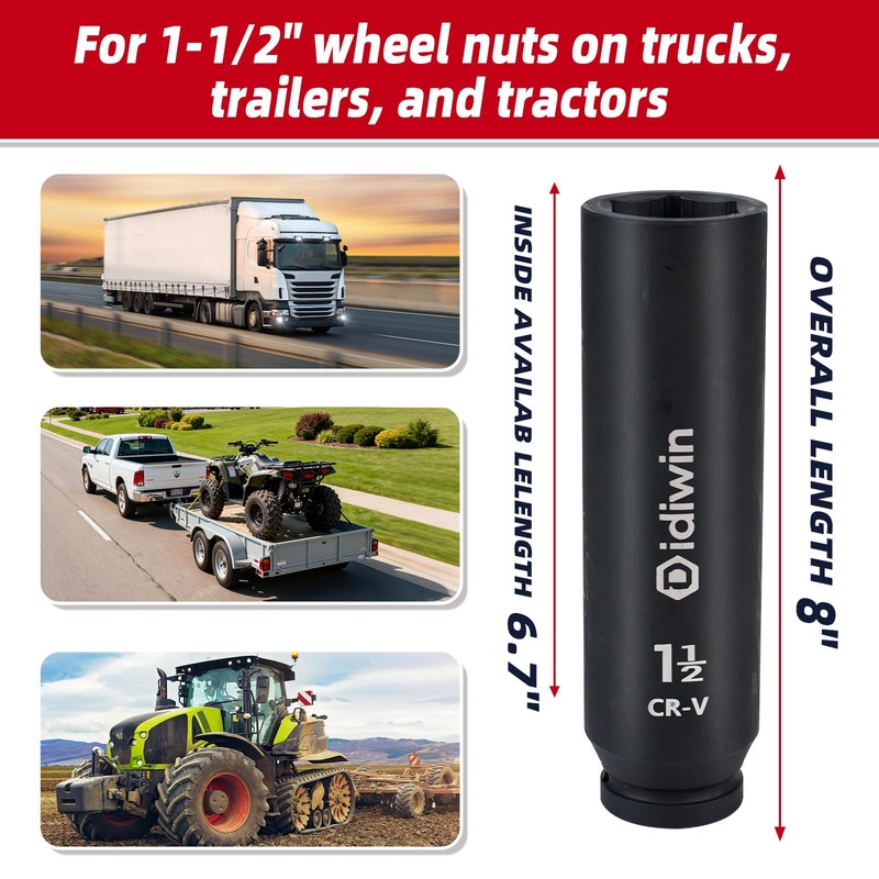 3/4" Drive 1-1/2" Extra Deep Impact Socket, 8"(200mm) Long
