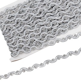 FINGERINSPIRE 21.3 Yard Silver S Wave Pattern Metallic Polyester Lace Ribbon 3/8 inch Wide Bling Silver Metallic Gimp Braid Trim for Costume Clothes Sewing Accessories Home Decoration