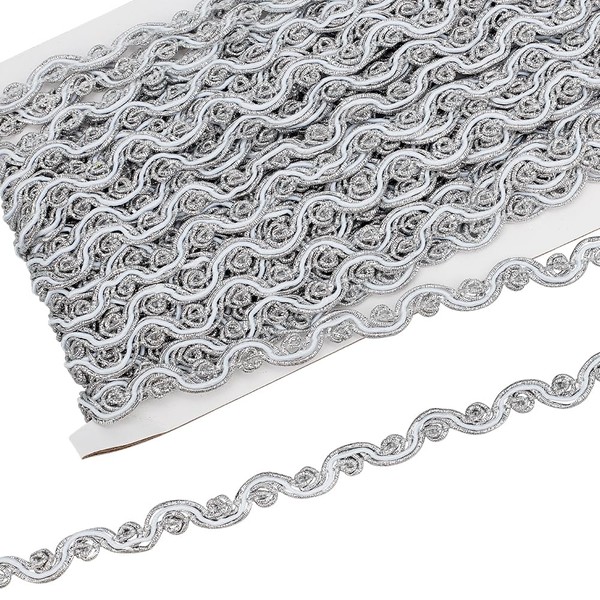 FINGERINSPIRE 21.3 Yard Silver S Wave Pattern Metallic Polyester Lace