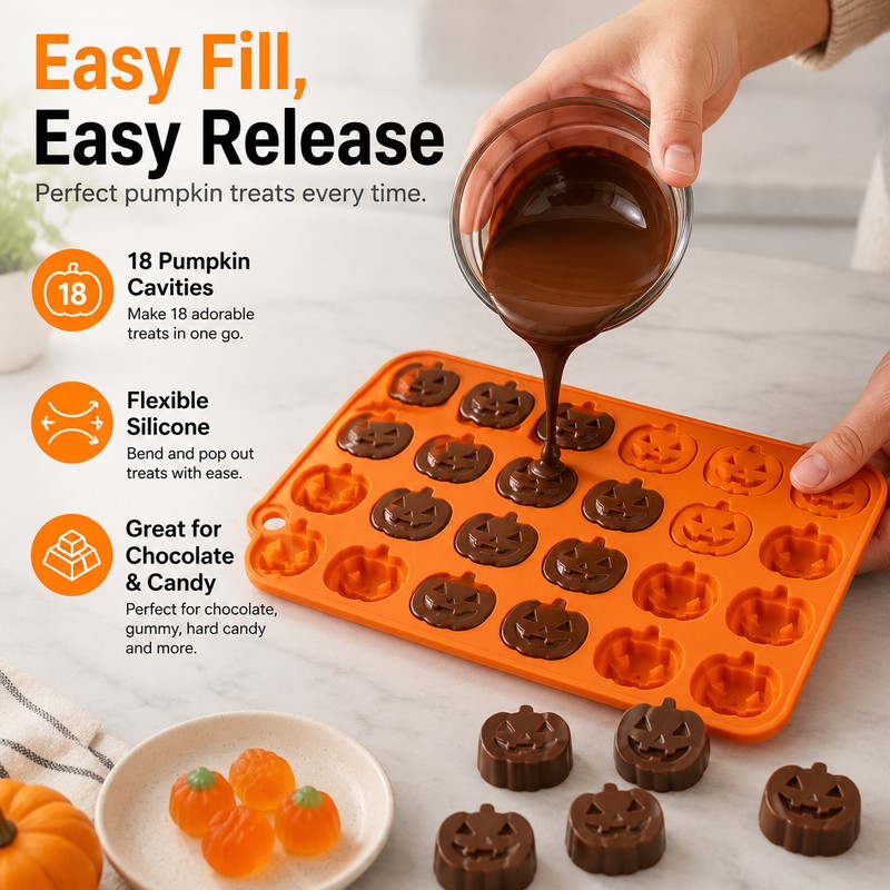 Halloween Pumpkin Silicone Molds for Baking – 2-Pack 18-Cavity Candy