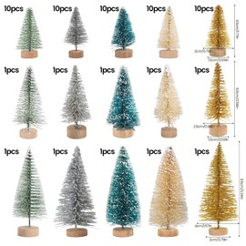 HO2NLE 60pcs Mini Christmas Trees Table Top Christmas Tree DIY Miniature Christmas Tree Snow Frost Sisal Trees Artificial Christmas Tree for Christmas Holiday Party Decor Diorama Models