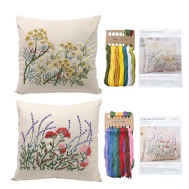 2 Set of Embroidery Pillow Kit Including Pillowcase Cover Cushion Case with Large Drawings and Zipper, Threads, Needles & Instruction Kits for Lace Crewel Craft (Lavender Design, No Pillow Core)
