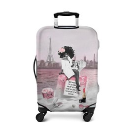 Xidingyue African American Black Girl Luggage Protective Cover Pink and Black Beach Paris Eiffel Tower Suitcase Cover Fit 22-24 Inch Luggage