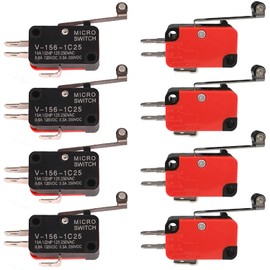 ADOFUN Micro Switch [Set of 8] Micro Limit Switch, Rocker Switch Lever Arm Long, 1.0 inch (26 mm), SPDT, Electrical Micro Switch, Button, Push Button Momentary Actuator, Long Straight Hinged Lever