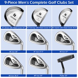 Tangkula 9 Pieces Men's Complete Golf Club Set Right Handed, Includes 460cc Alloy Driver & #3 Fairway Wood & #4 Hybrid & # 6 & #7 & #8 & #9 & #P Irons, Putter & 3 Head Covers