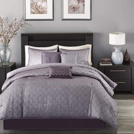 Madison Park Biloxi Jacquard Comforter Set-Modern Geometric Design All Season Down Alternative Cozy Bedding with Matching, Shams, Decorative Pillow, King(104"x92"), Ombre Purple, 7 Piece