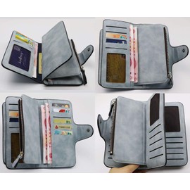 Women's Long Leather Wallet RFID Blocking Cash ID Credit Card Holder for Women Ladies Soft Clutch Wallet with Zipper Coin Pocket Fashion Purse, Light Blue, 18.8*10.5*1.7cm, Casual Wallet