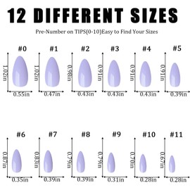 LoveOurHome 240pc Medium Almond Press on Nails Colored PurpLE Fake Nail Tips Full Cover Artificial Fingernail French Stiletto Manicure with Adhesive Tabs for Women Girls