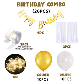 Miles Retail 26 Pcs Birthday Decoration Items For Husband,Wife | Cabana Tent For Girls,Boys | White,Golden Balloons For Decoration With White Net | Canopy Tent Theme Party, Date with Light Decoration