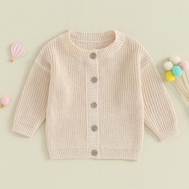 FOMOYUU Toddlers and Newborn Baby Girls Cardigan Sweater Long Sleeve Button Up Knit Sweatshirt Jacket Fall Outfits (Cream White, 0-3 Months)