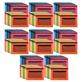 LECEHIVO 128 Pcs Pencil Pouch for 3 Ring Binder 16 Colors Zippered Pencil Pouch Bags Bulk Binder Pencil Case with Clear Window for Classroom, School, and Office Use