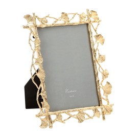 SOFFEE DESIGN Vintage Metal Picture Frame Surrounded by Golden Ginkgo Biloba, Shiny Elegant Classic Tabletop Decor, Suitable for 4x6 inch Photo