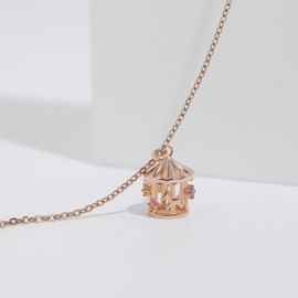 Meissa Carousel Necklace for Girls Mother's Day Merry Go Round Horse Charm Pendant Necklace 925 Sterling Silver Chain Teen Girls Jewelry, Rose Gold