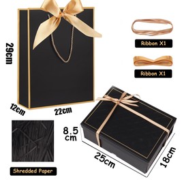 Black Luxury Magnetic Gift Box with Lid, Ribbons and Gift Bag, Medium Size-9.8x7x3.3 Inches,Ideal for Men Women Birthdays,Christmas,New Year,Wedding,Anniversay,Valentine's Day (Black)
