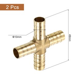 sourcing map 4Pcs Brass 4 Way Pipe Fitting, 10mm Cross Barb Union Fitting Pipe Adapter for Water/Fuel/Air Transport Connect Pipelines